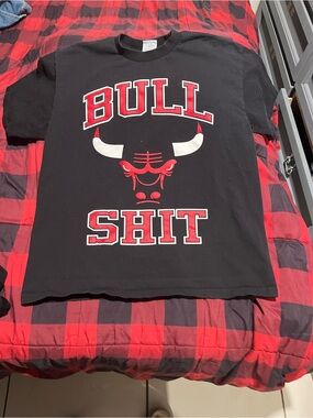 Black Graphic Tank Top with Red & White Bull Emblem